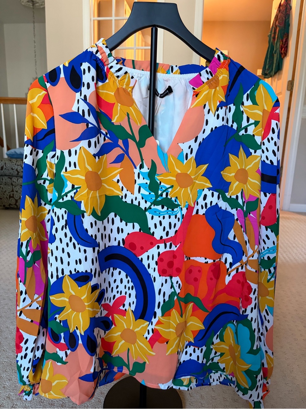 Bright Floral Print Blouse - Multicolor